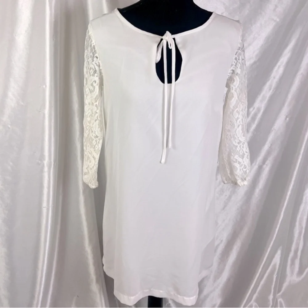 BB Dakota White Retro Boho Lace Sleeve Shift Dress – Romantic & Chic, Size XS
